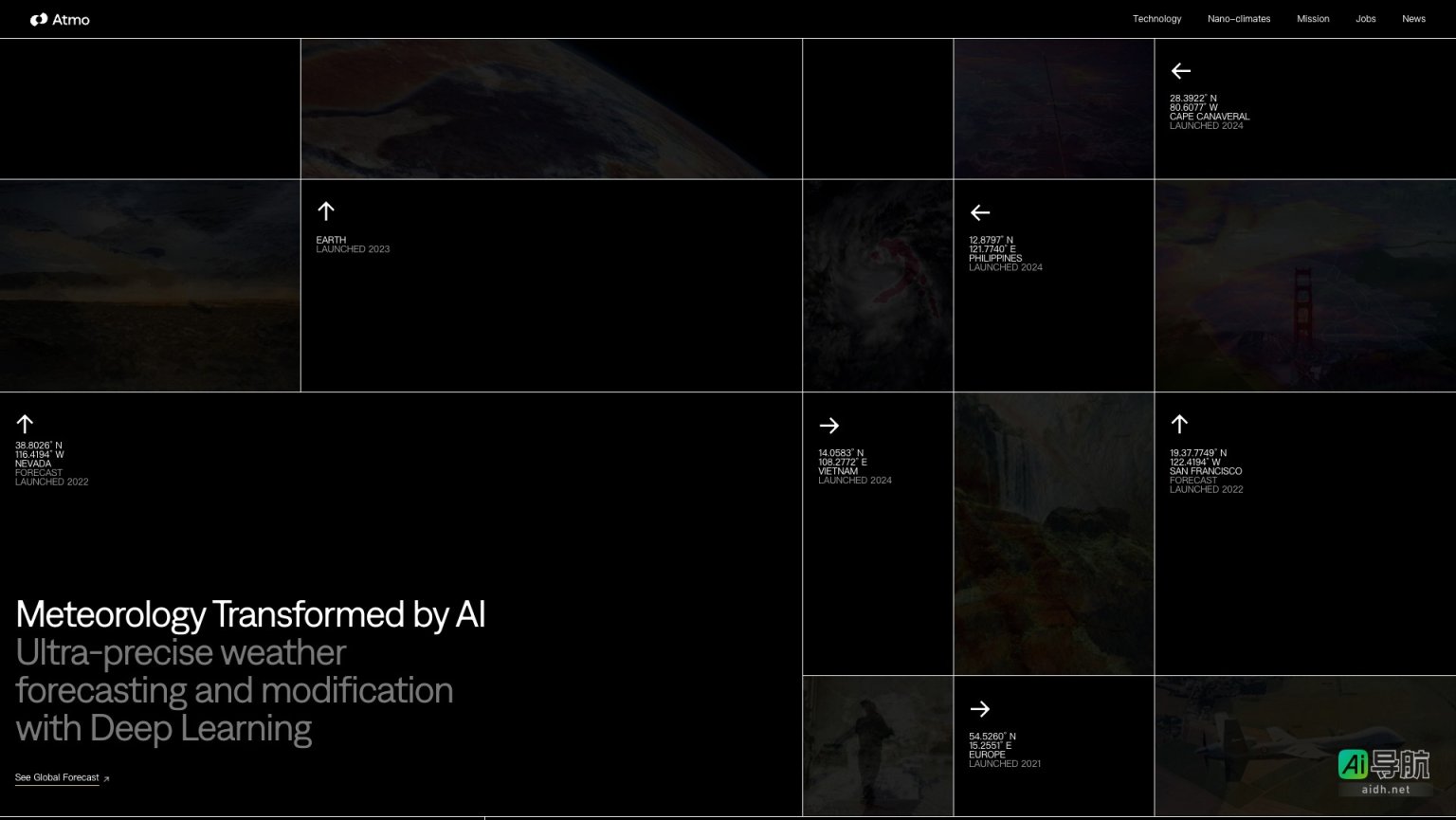 Atmo 利用AI技术提供超精准、快速的天气预报，服务政府和行业领导者 网站截图