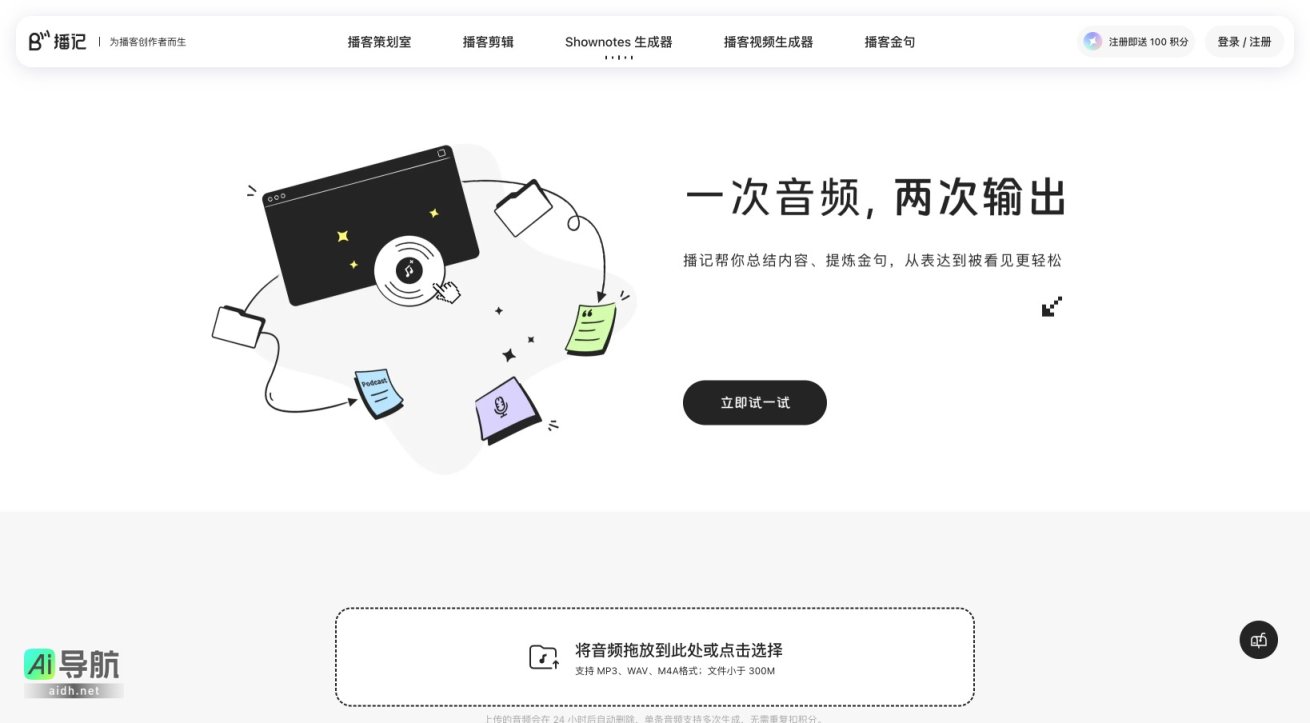 播记 为播客创作者提供一站式内容生成与管理工具 网站截图