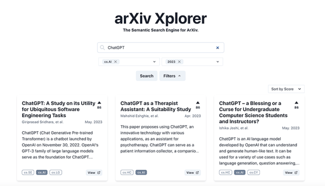 arXiv Xplorer 网站截图