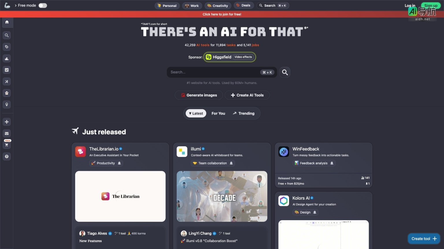 There’s An AI For That 提供超过42,000种AI工具，帮助用户高效完成各类任务 网站截图