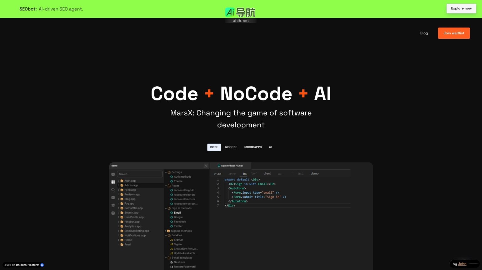 MarsX 致力于通过无代码和微应用程序革命化软件开发，提高开发效率与灵活性 网站截图