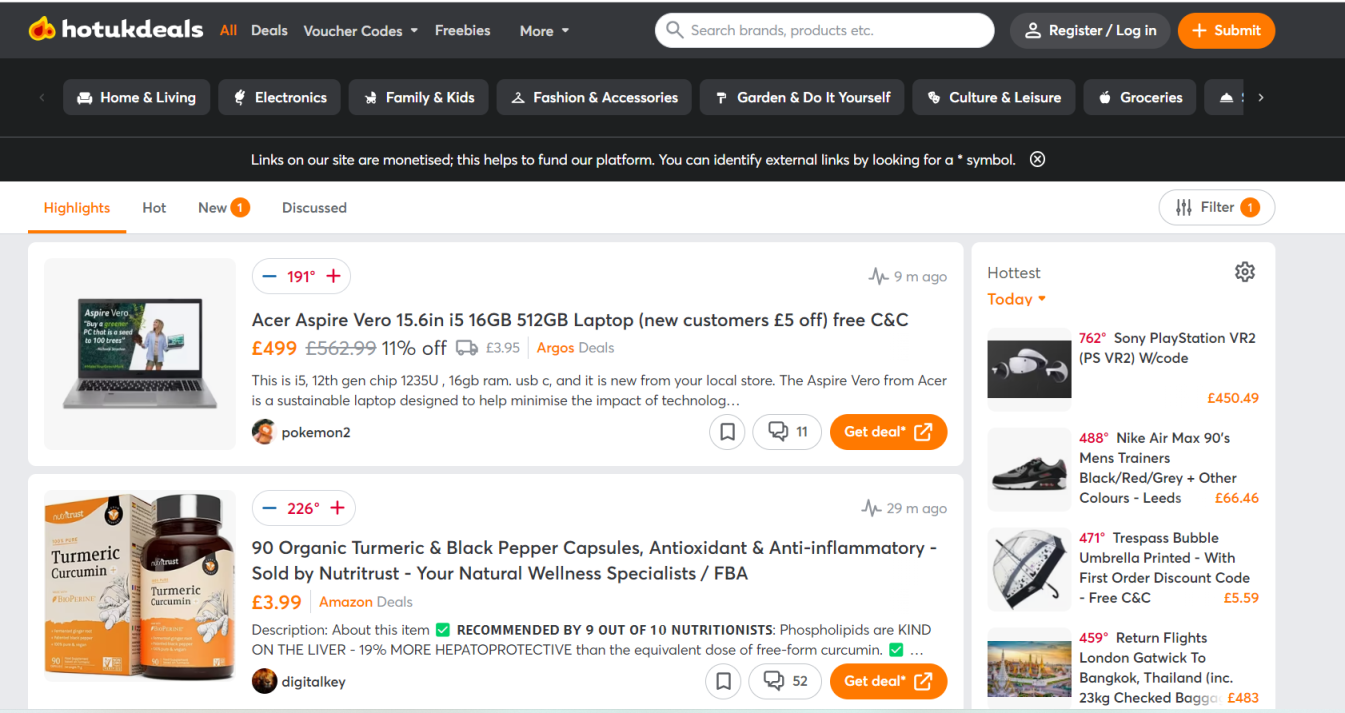 Hotukdeals.com 网站截图