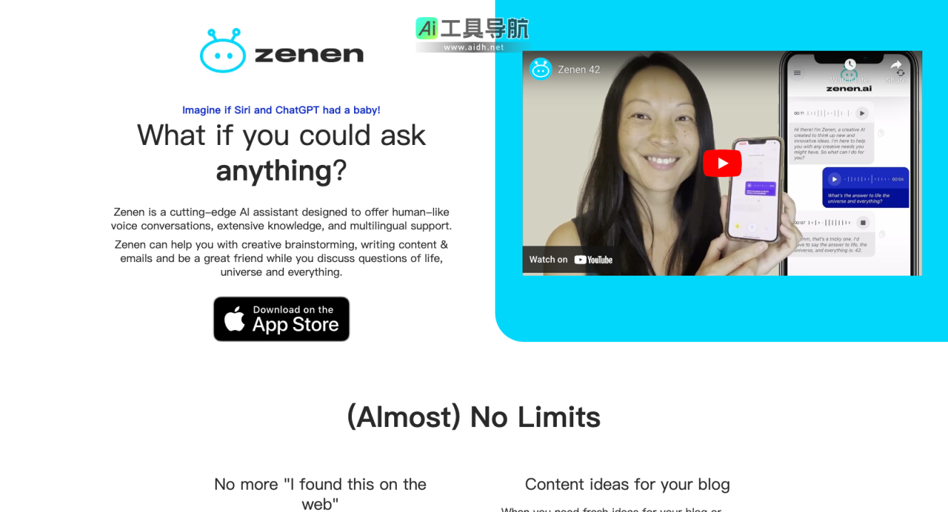 Zenen AI AI语音助手和AI聊天机器人集一身 网站截图