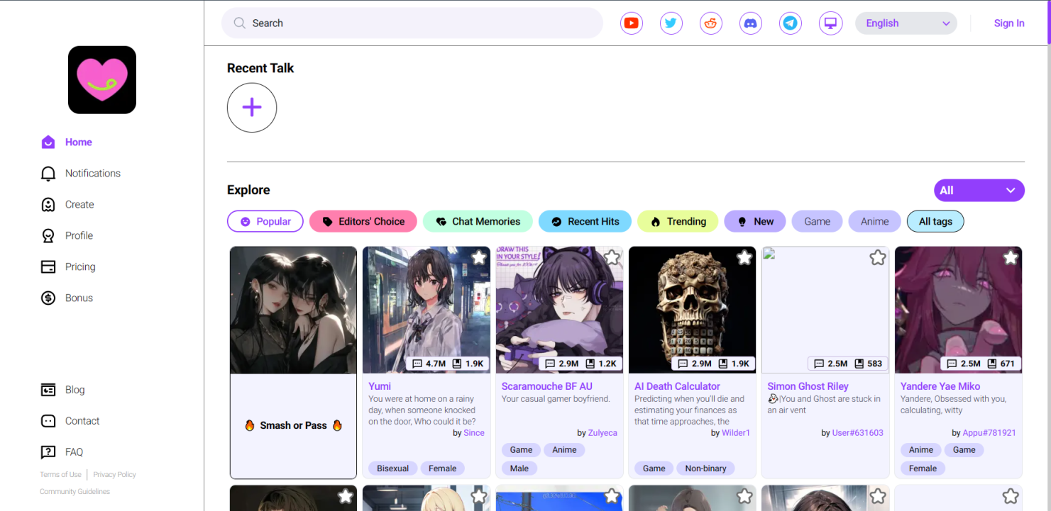 CrushOn.AI 网站截图