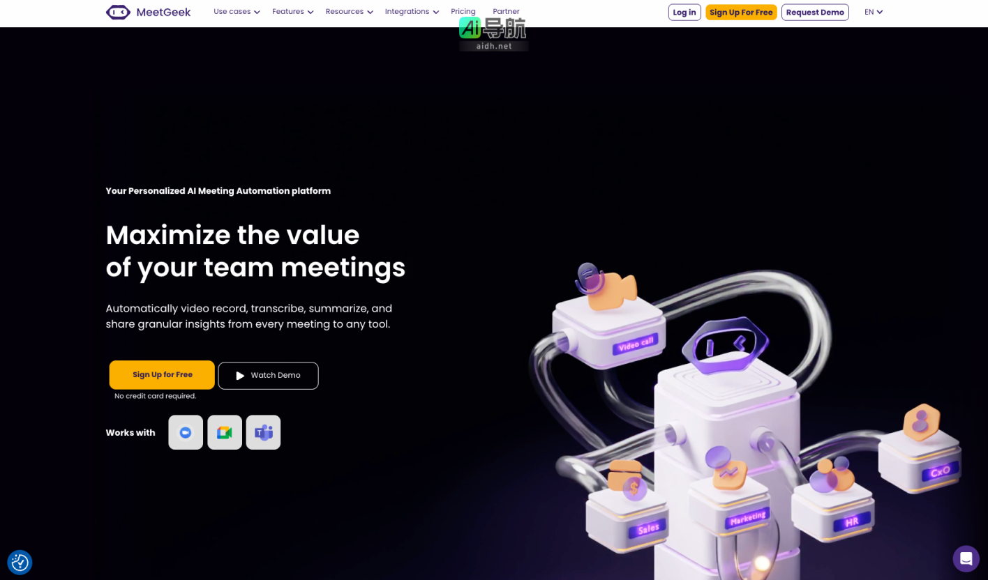 MeetGeek 智能会议助手，轻松录制与总结会议要点，优化团队协作与沟通，提升效率与决策力，让每个成员都能精准掌握核心信息，随时随地无缝连接 网站截图