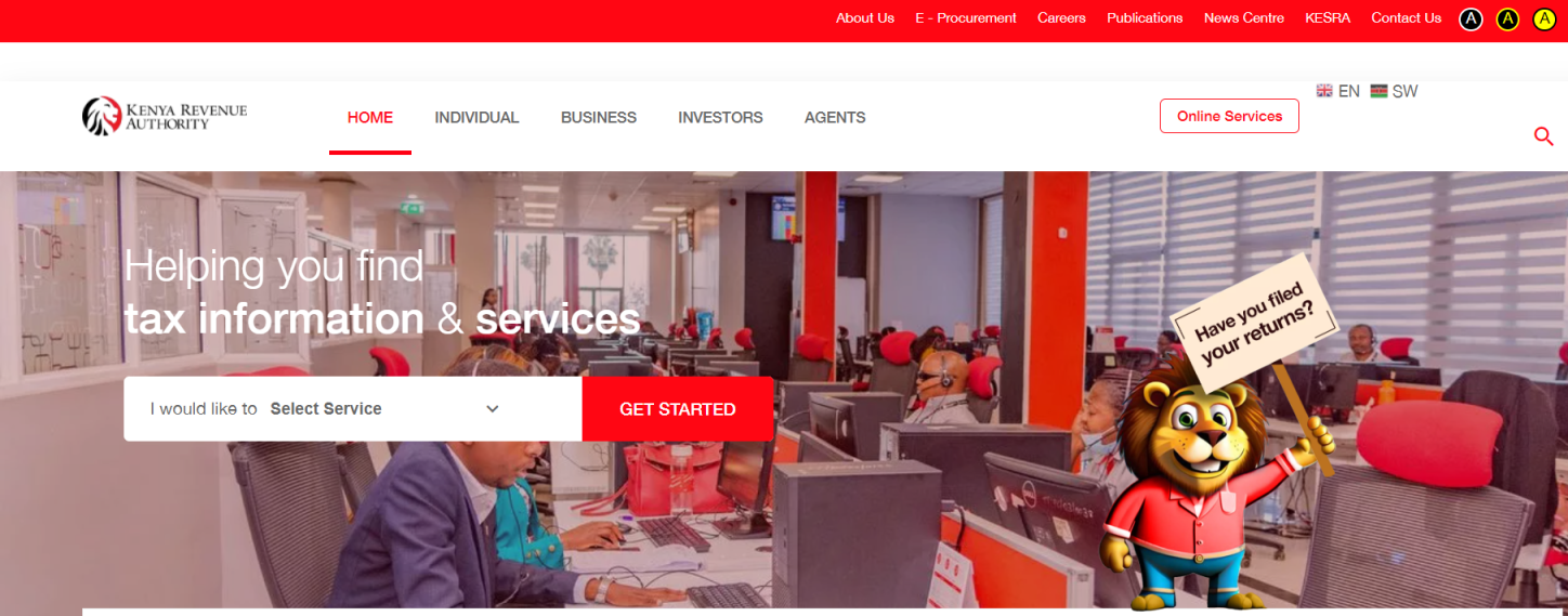 肯尼亚税务部 网站截图
