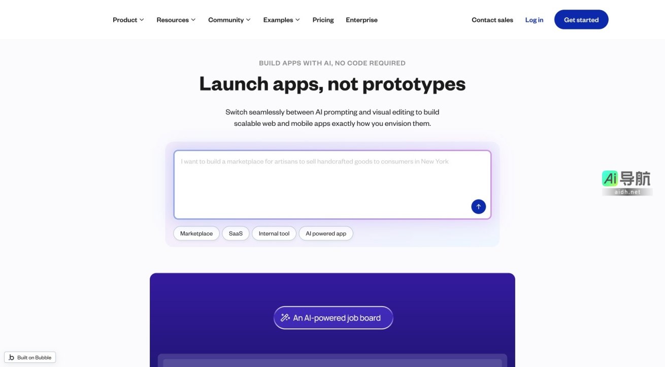 Bubble 是一个无代码平台，让用户通过AI快速构建可扩展的网页和移动应用 网站截图