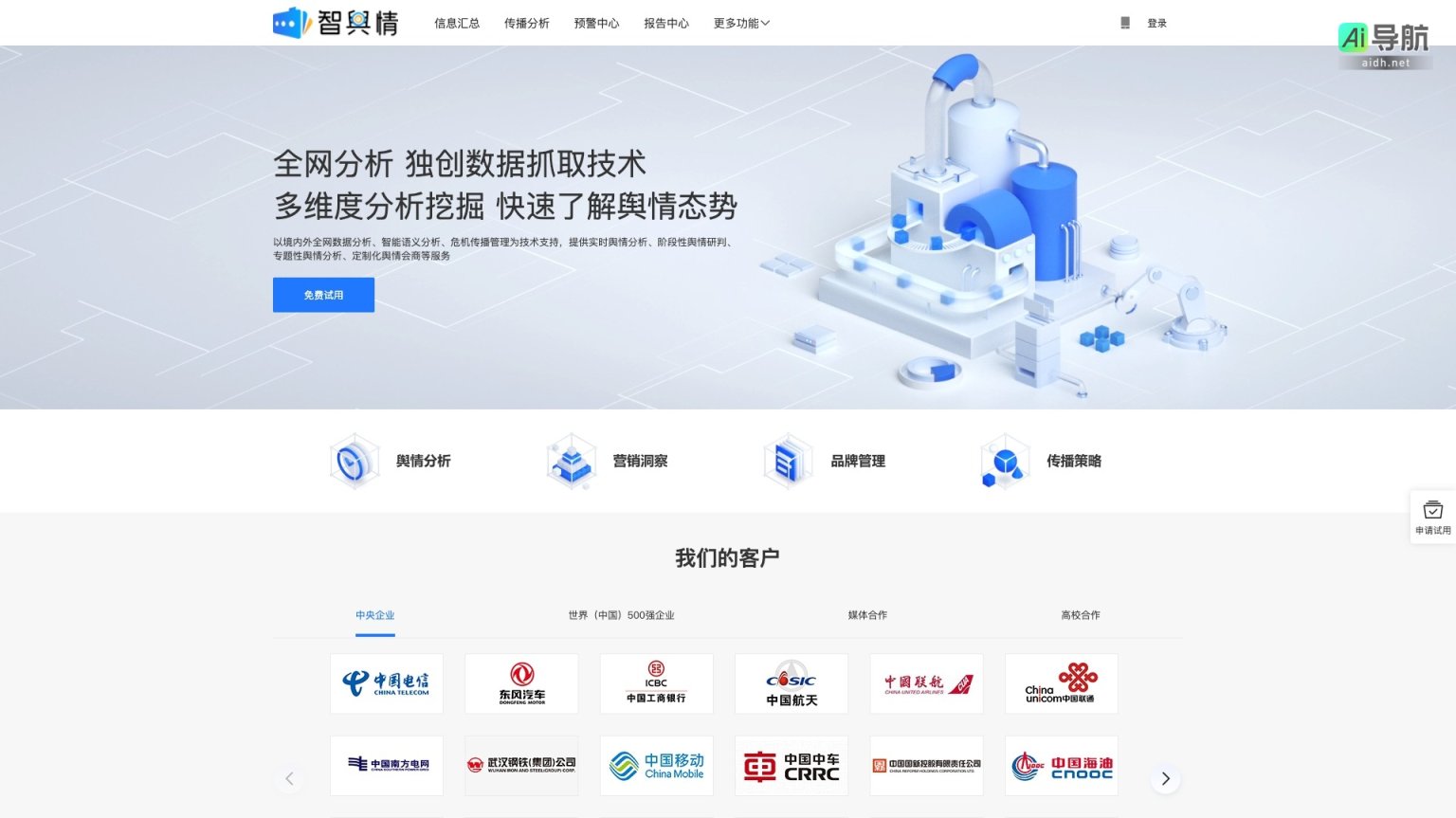 智舆情 提供实时舆情分析与危机管理，助力企业和政府洞察舆论动态 网站截图