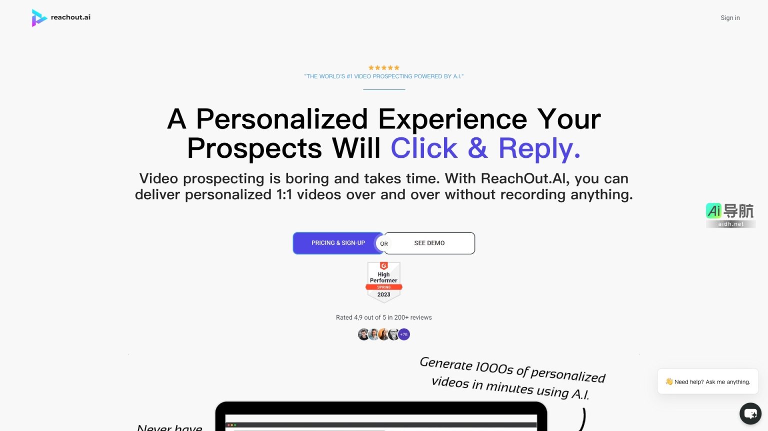 ReachOut AI 通过个性化视频自动化营销，帮助企业提高客户响应率和销售效率 网站截图