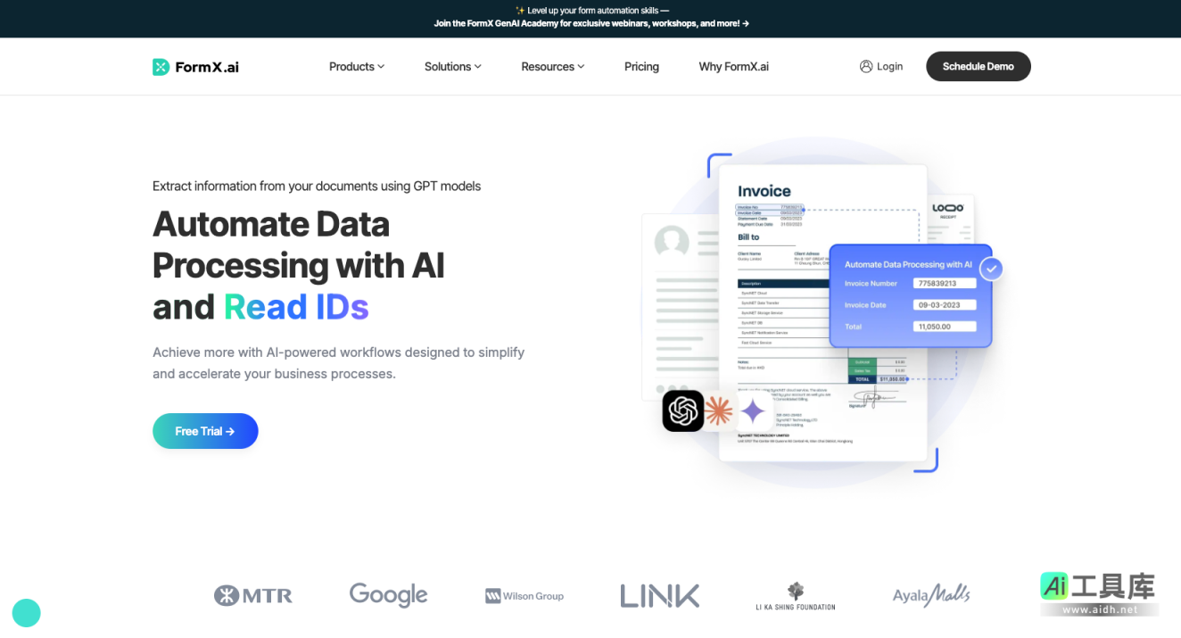 FormX.ai 轻松地将文档中所需的关键信息提取出来，加快各种业务流程 网站截图