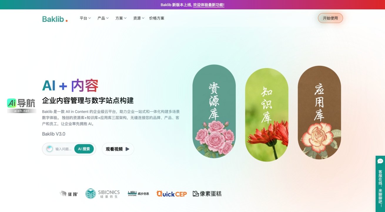 Baklib AI Baklib 是一体化的企业级内容管理平台，助力数字化转型与多场景体验构建 网站截图