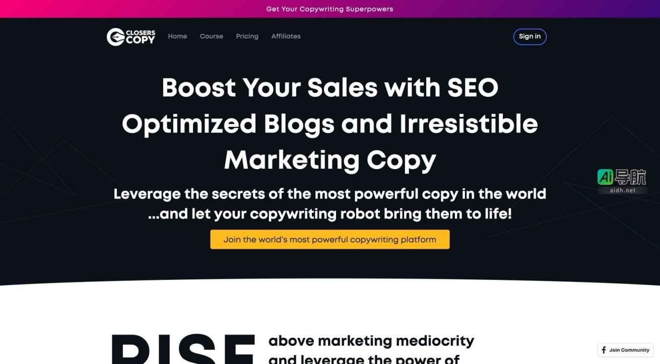 closers copy Closers Copy 是一款强大的AI文案写作平台，帮助用户轻松创作高效的营销内容 网站截图