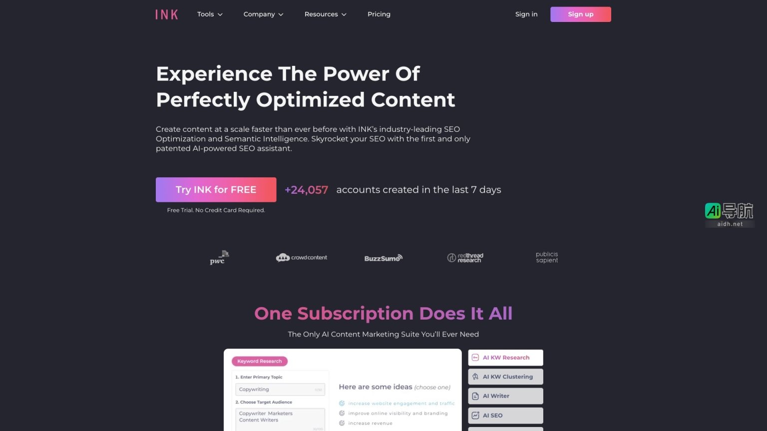 INK 是一个集成AI驱动的内容创作和SEO优化平台，帮助用户高效提升内容质量与搜索排名 网站截图