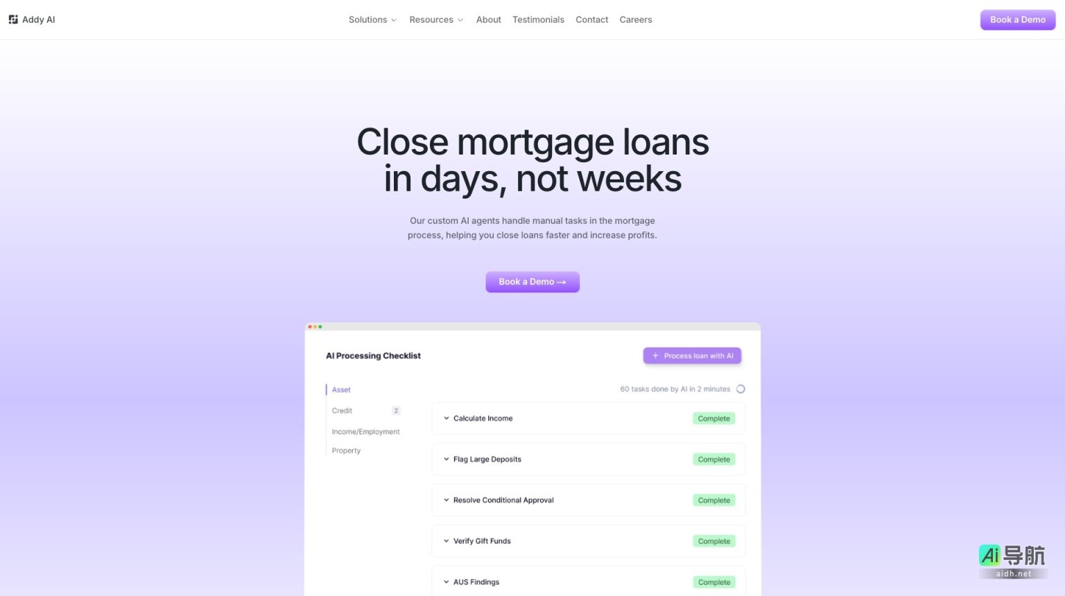 Addy AI 通过定制AI代理加速抵押贷款流程，提高效率和利润 网站截图