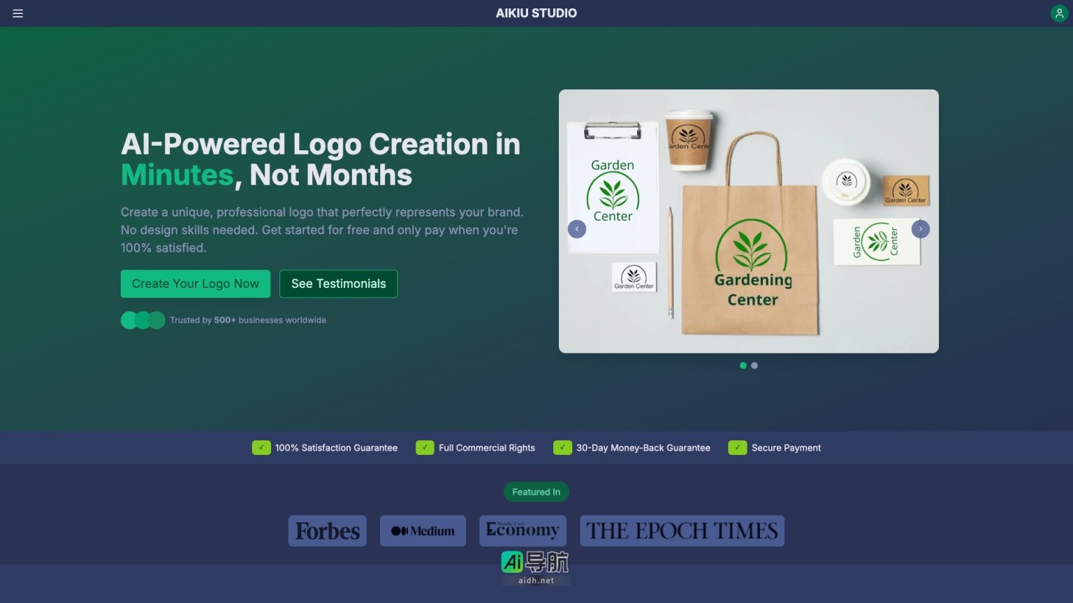 Aikiu Studio 提供AI驱动的专业Logo设计，快速、个性化，满足品牌需求 网站截图