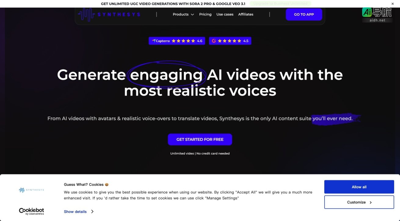 Synthesys 提供高效生成AI视频和语音的解决方案，助力品牌传播与内容创作 网站截图
