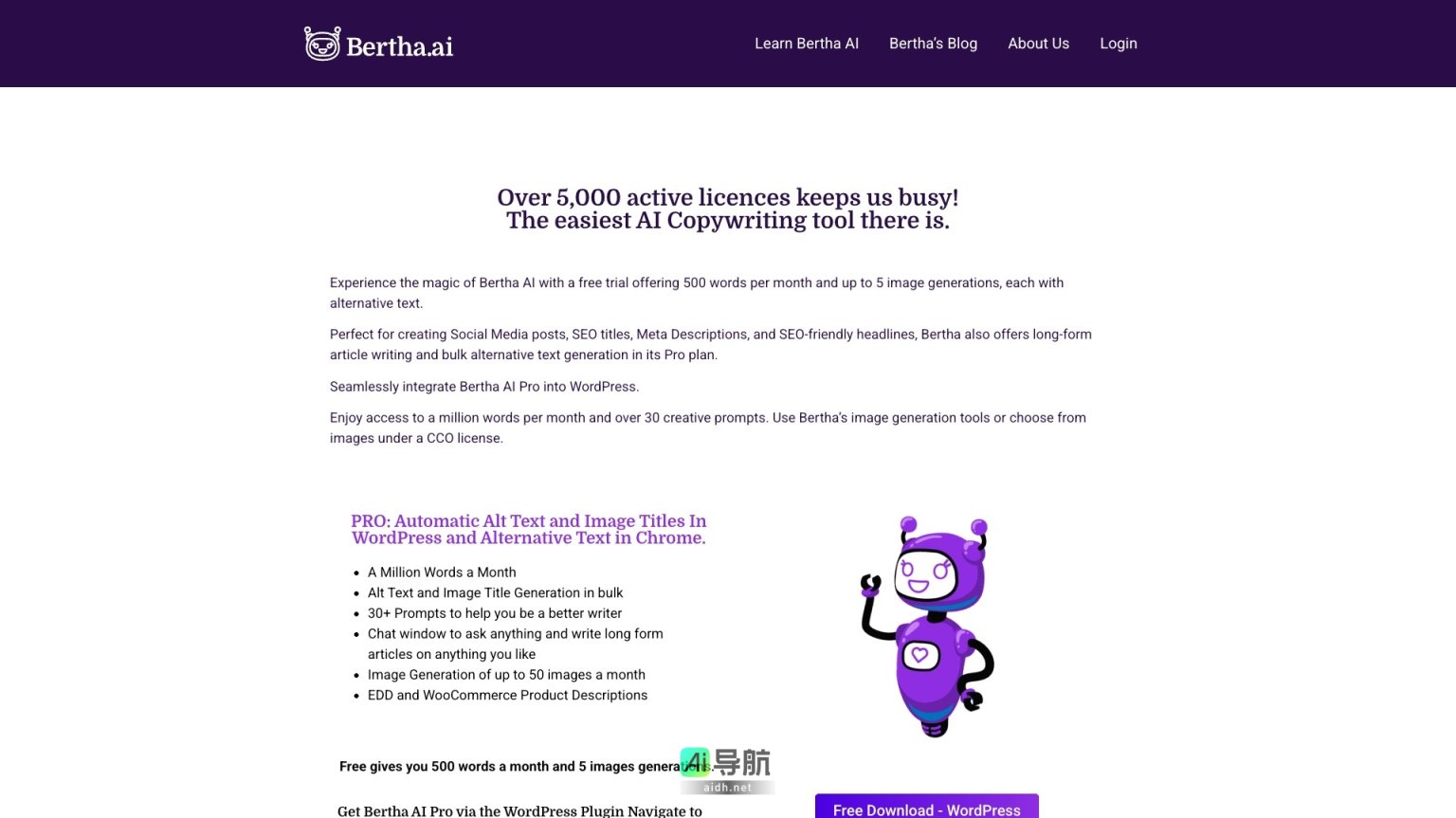 bertha ai Bertha AI是一个易于使用的AI写作工具，帮助用户高效生成各种内容 网站截图