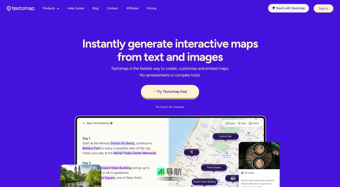 Textomap 通过AI技术简化地图创建与嵌入，助力用户快速可视化地理信息 网站截图