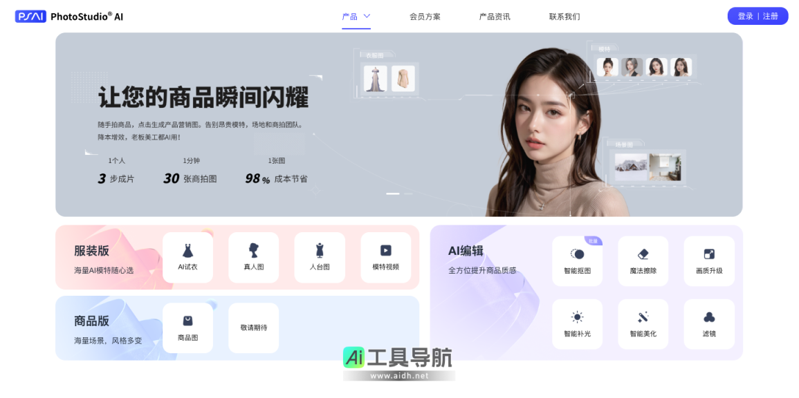 PhotoStudio AI 简单3步生成超高颜值的AI摄影大片 网站截图