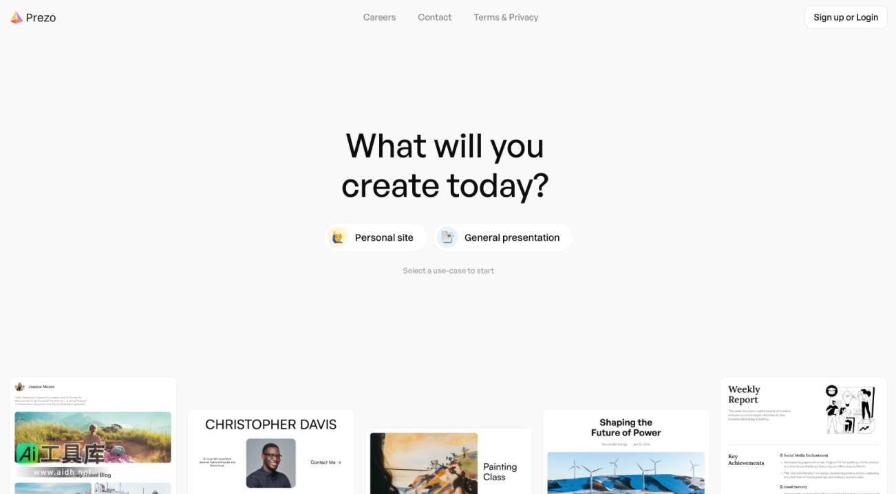 Prezo 借助AI创建演示、文档和网站的多功能平台 网站截图