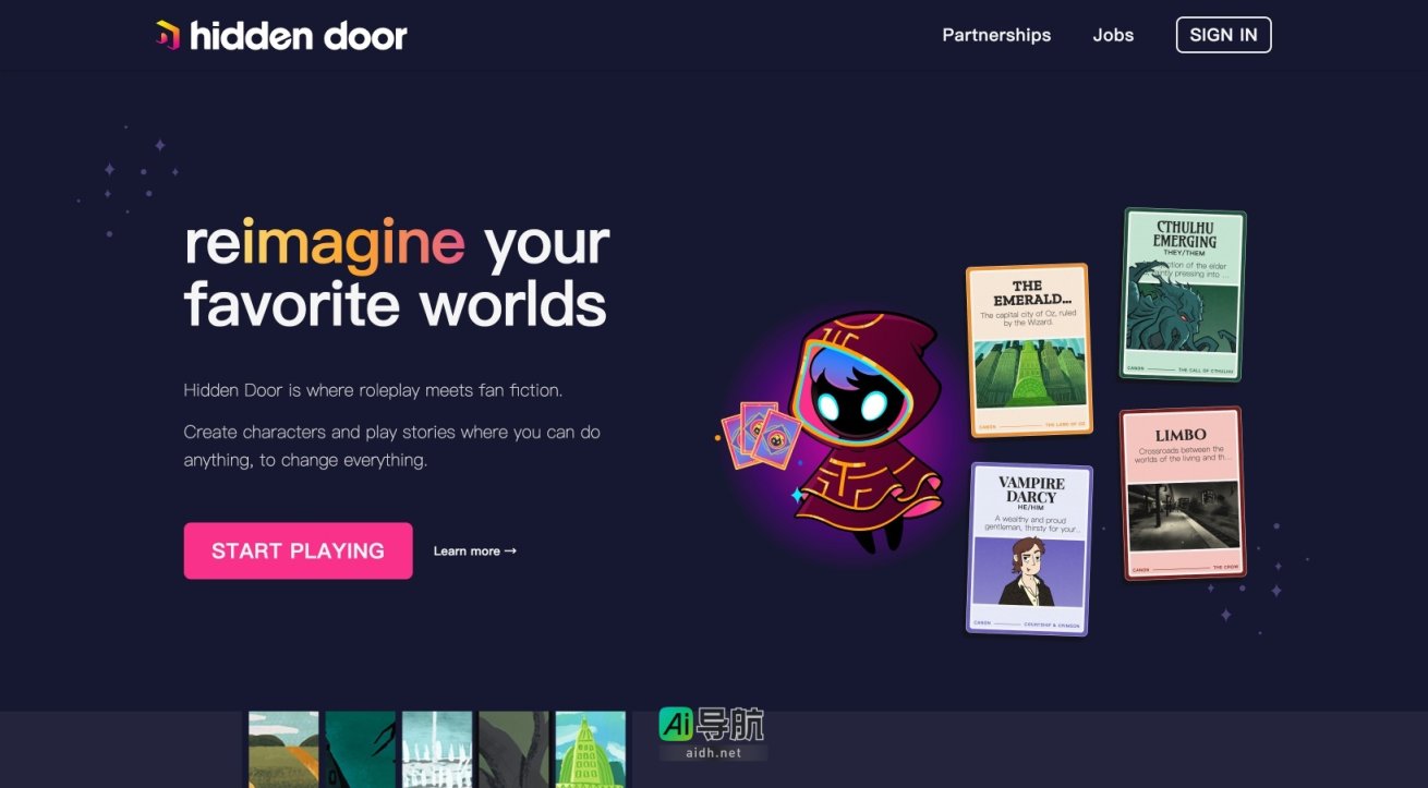 Hidden Door 是一个结合角色扮演与粉丝创作的平台，让用户创造与分享独特的故事与角色 网站截图