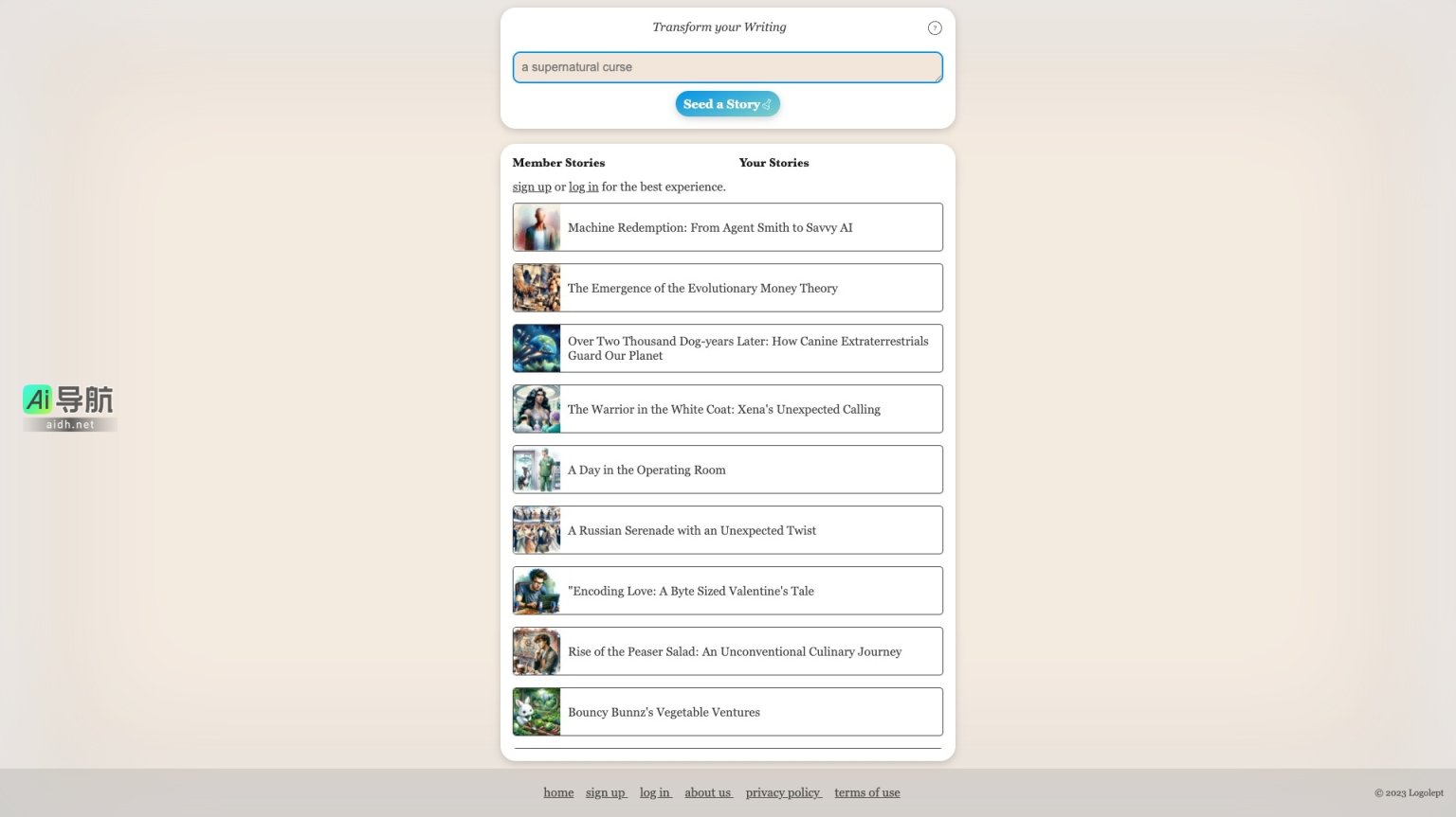 Logolept 创作平台，分享故事，探索多元主题与创意写作 网站截图