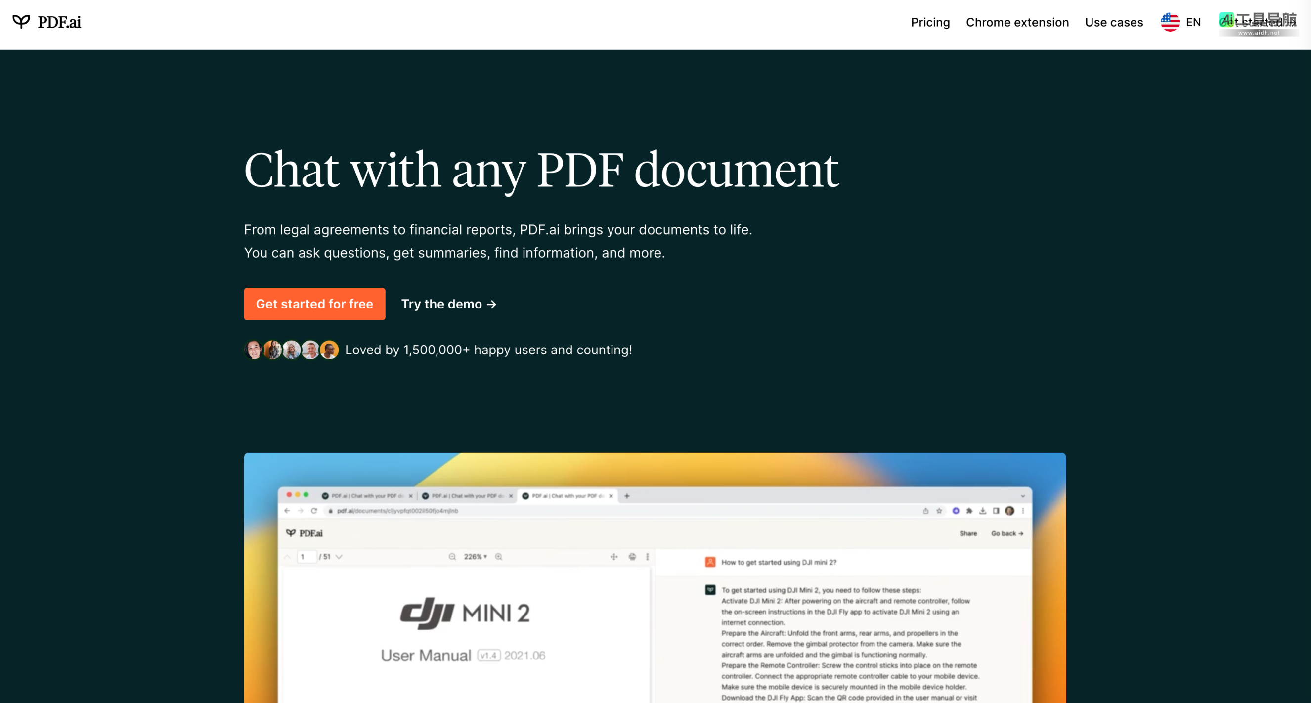 PDF.ai 处理和分析 PDF 文档的用户的工具 网站截图