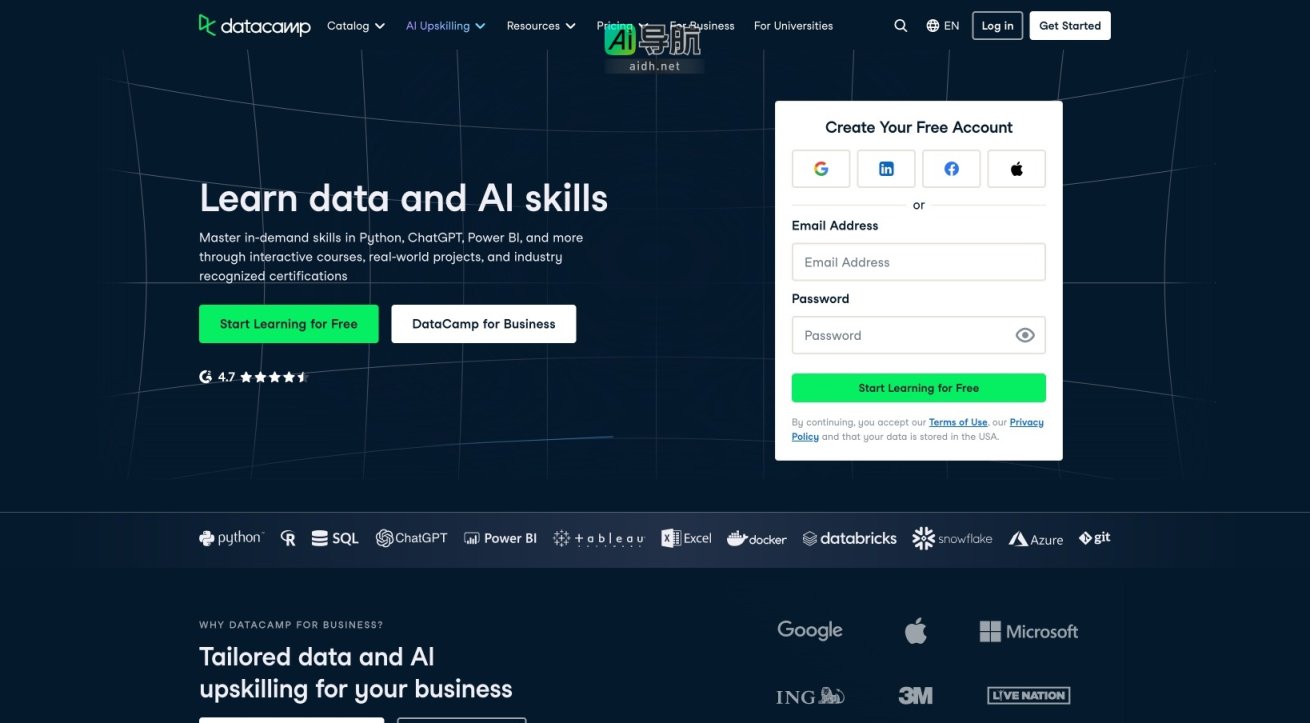 Data Camp DataCamp提供互动式数据与AI技能学习，助力职业转型与企业培训 网站截图