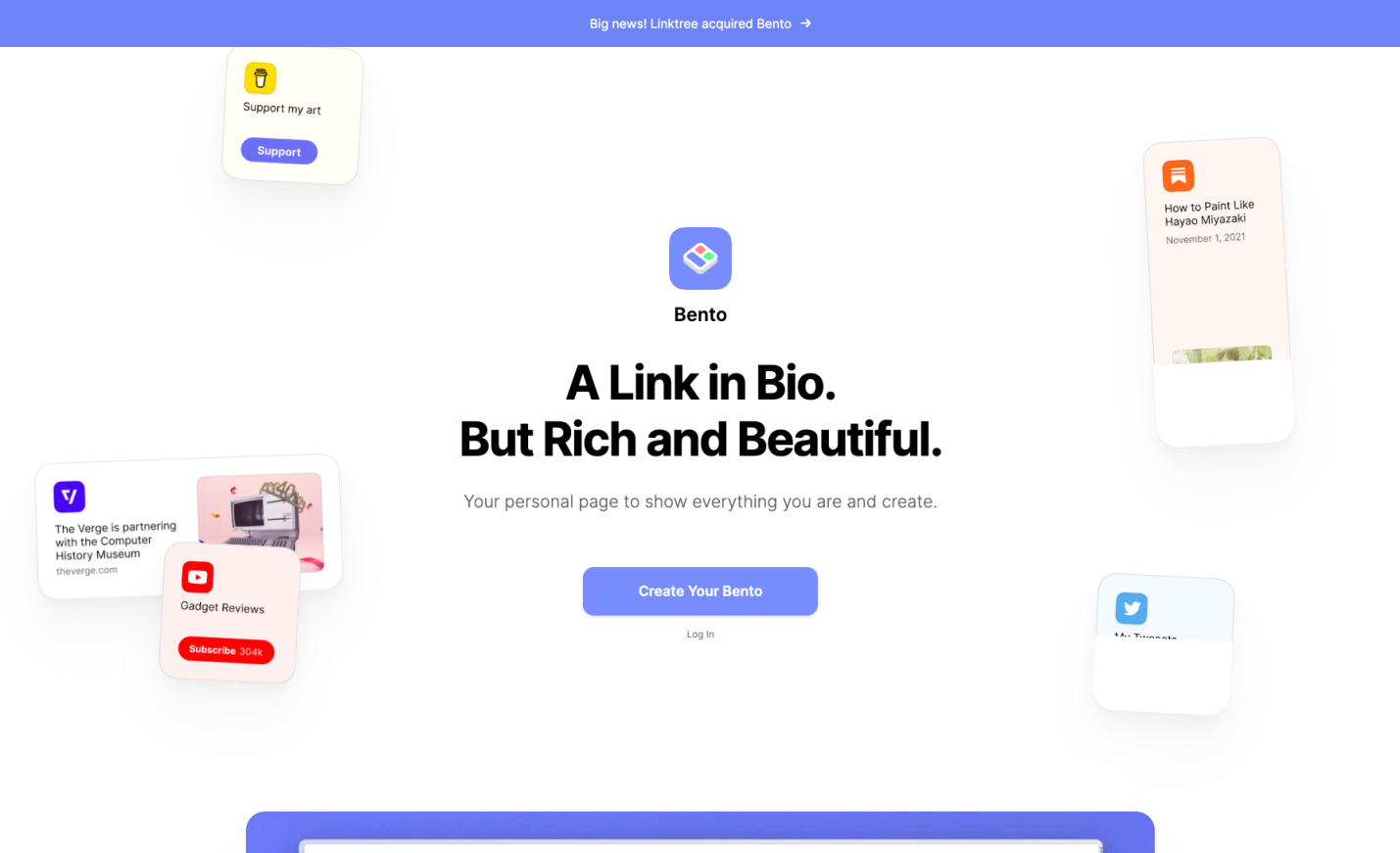 Bento 为创意者提供个性化页面，整合所有内容，展示独特魅力 网站截图