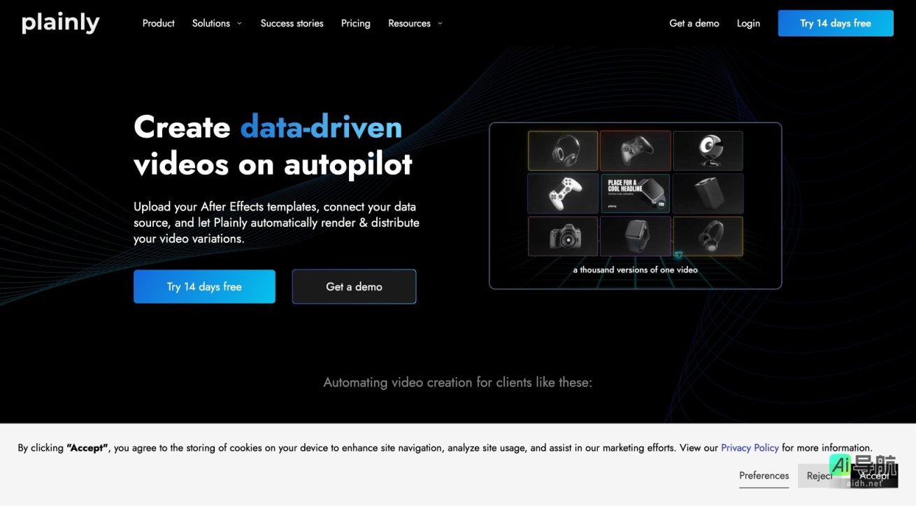Plainly 提供自动化视频创作解决方案，帮助团队高效生成个性化视频 网站截图