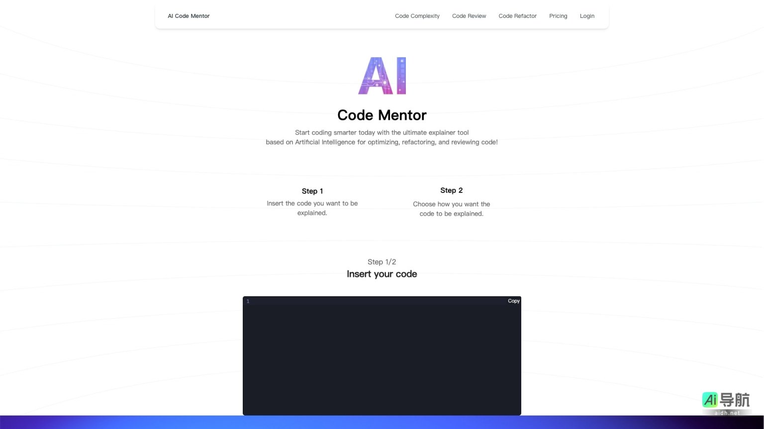 AI Code Mentor 通过人工智能为开发者提供代码解释、优化和审查，帮助提升编程能力 网站截图