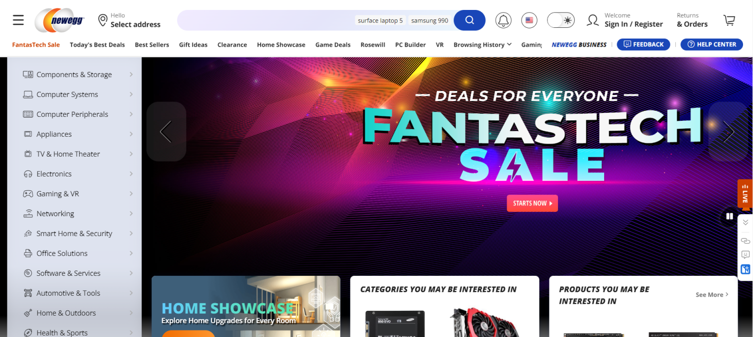 Newegg 网站截图