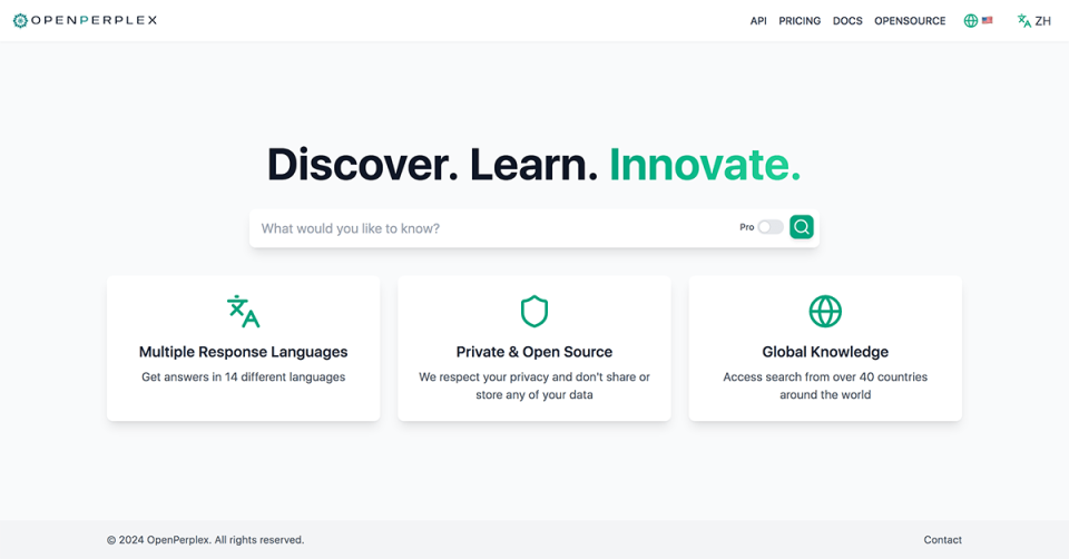 OpenPerplex 网站截图